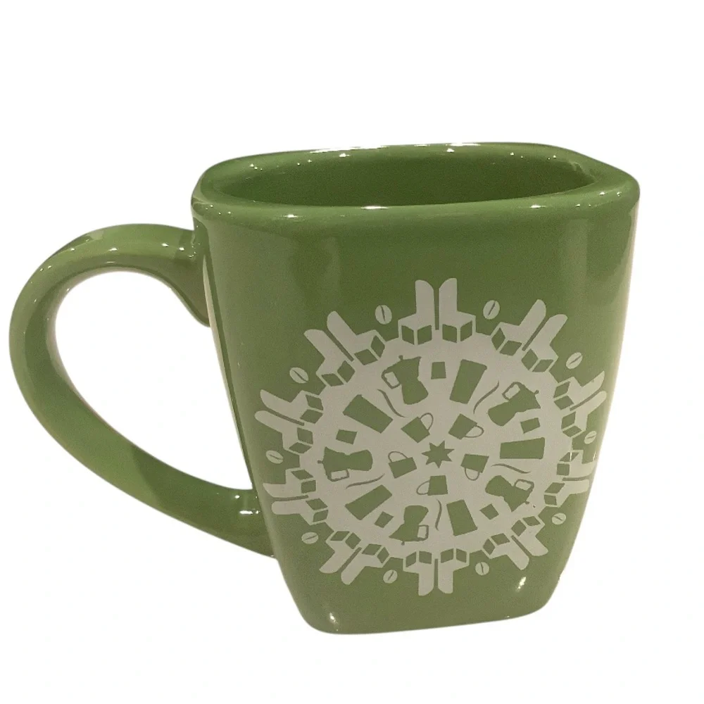 Starbucks 2004 Green Square Snowflake Retro Coffee Pot Mug